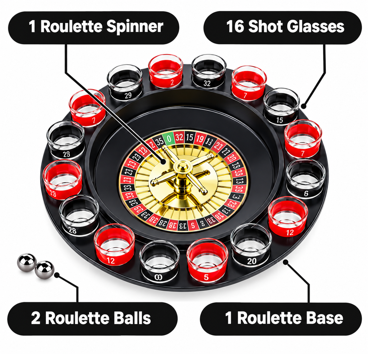 Roulette Shot Drinking Game – 16-Piece Shot Glass Set